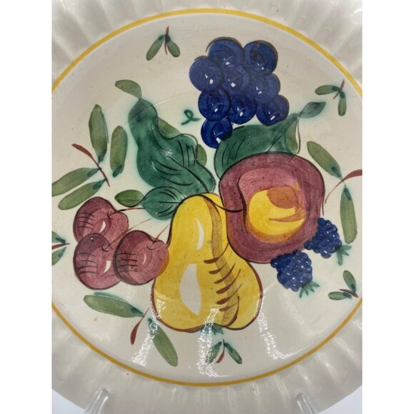 Vintage Red Wing Pottery Hand-Painted Fruit Design Scalloped Edge Bowl 12” - Picture 2 of 6